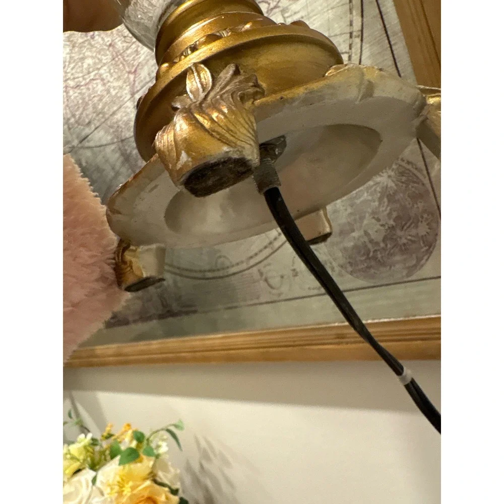 Vintage Gold Ornate Table Lamp with Crackle Glass Urn Body